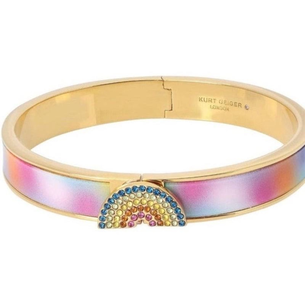 KURT GEIGER LONDON Crystal Rainbow Tie Dye Hinge Bangle Bracelet - Picture 4 of 5